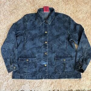 Y2K embroidered denim button down jacket sz large
